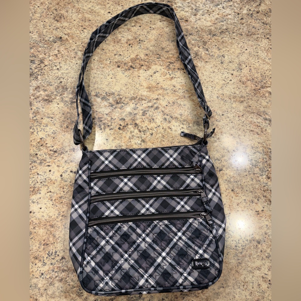 Lug Breezer Grey Plaid Crossbody Bag with RDIF Technology.